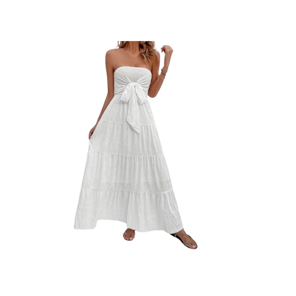 Tie Front Ruffle Ruffle Hem Tube Dress - Picture 6 of 16